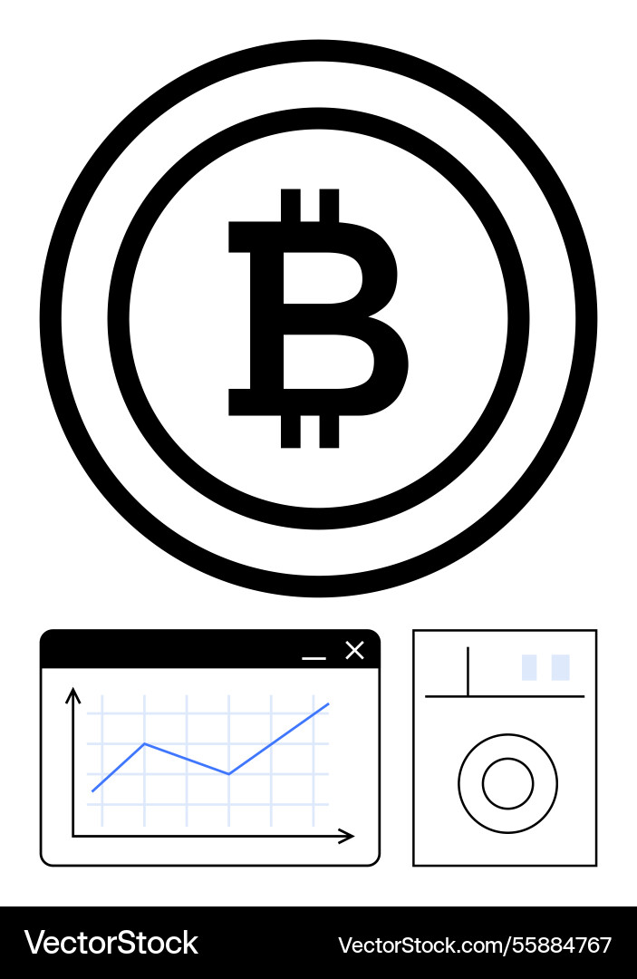Bitcoin-Symbol mit Analysegraph und Dashboard Bitcoin-Symbol mit Analysegraph und Dashboard vektorbild