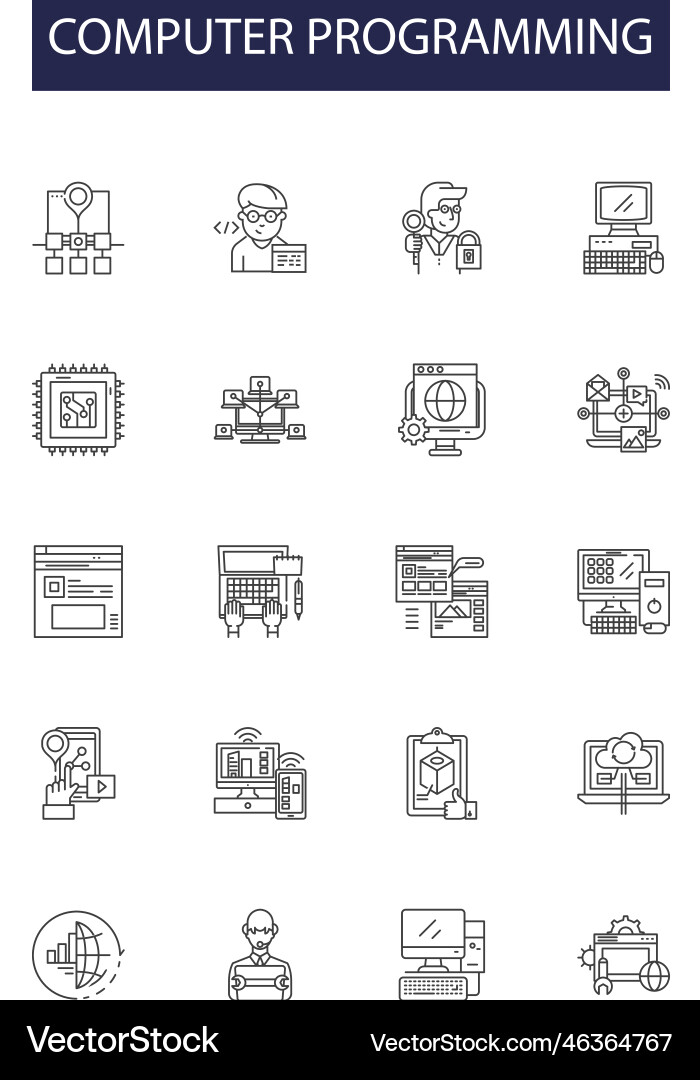 Computer programming line icons and signs Computer programming line icons and signs vector image
