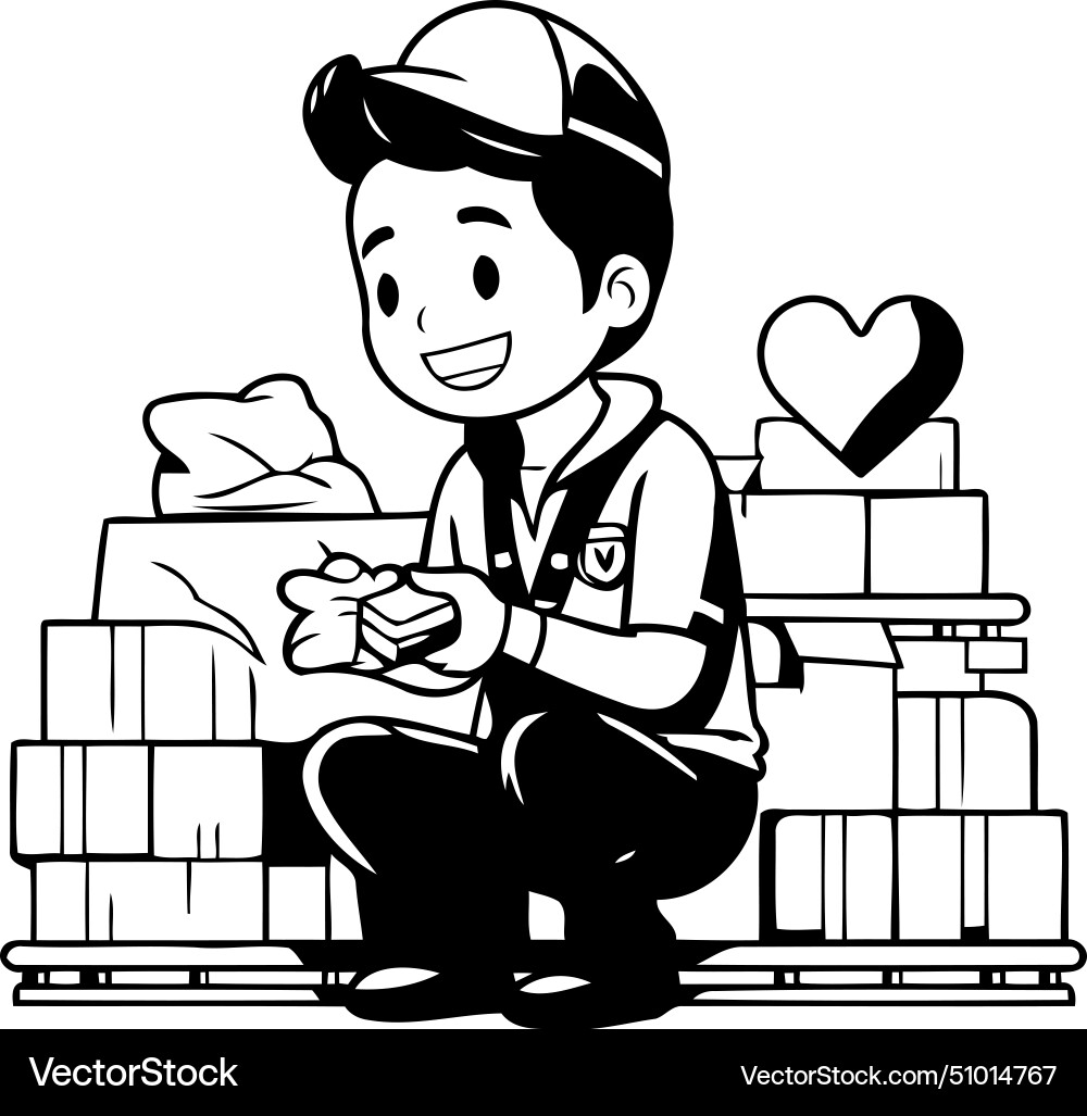 Delivery boy with boxes and remote control Vector Image