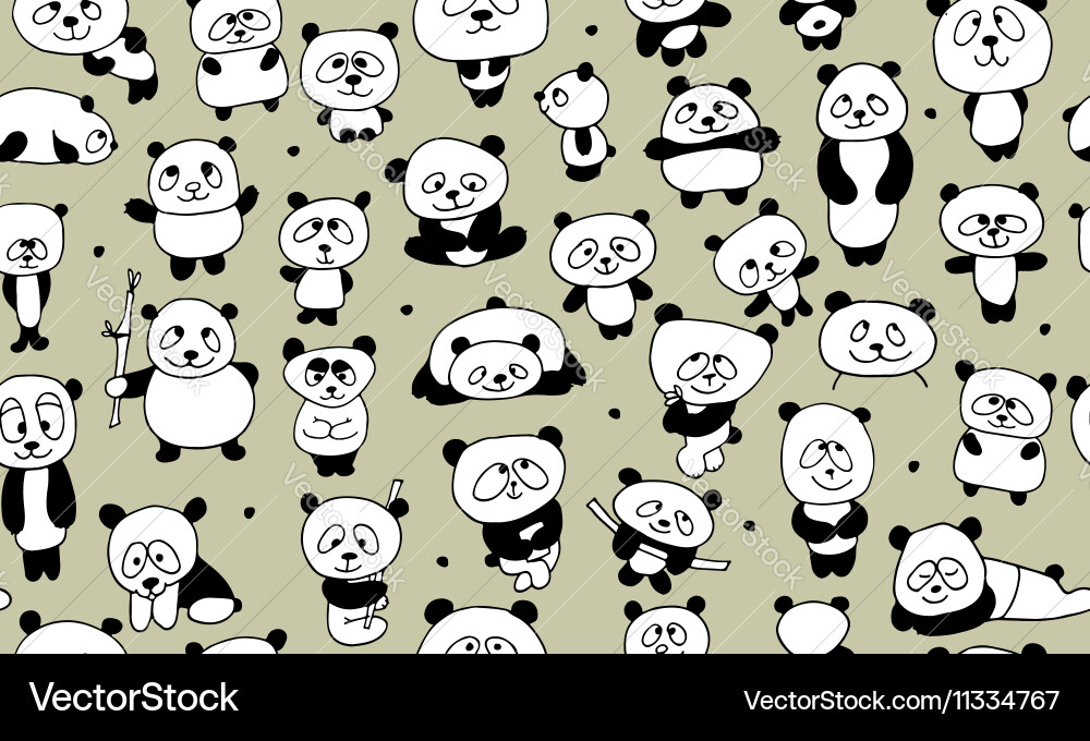 Funny pandas seamless pattern for your design vector image