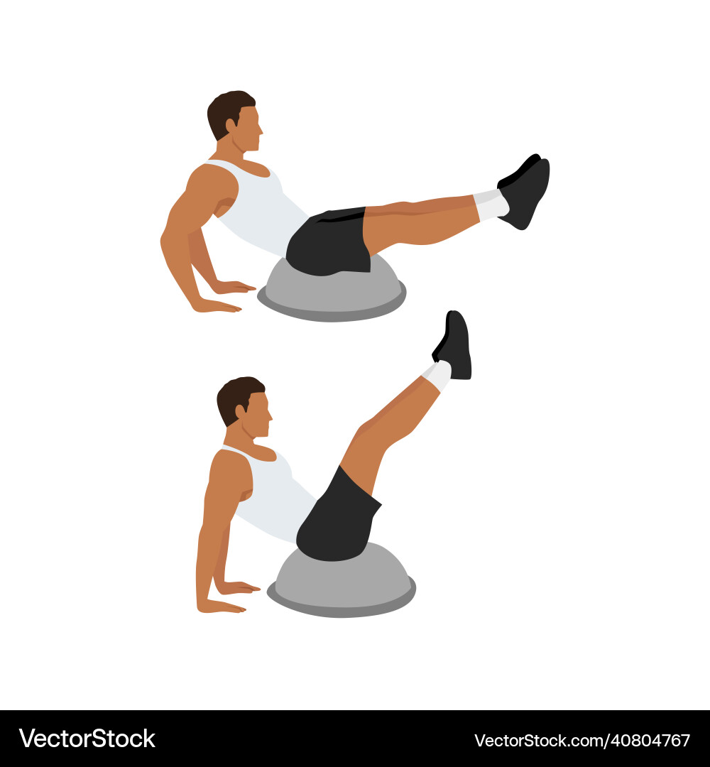 Man doing bosu ball v ups exercise flat Man doing bosu ball v ups exercise flat vector image