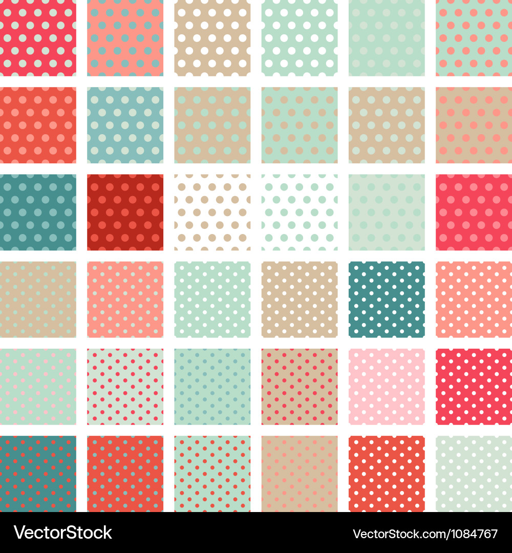 Seamless abstract retro pattern set of 36 polka vector image