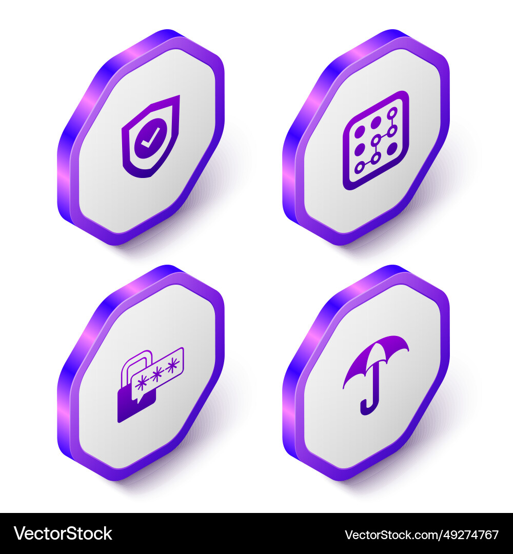 Set isometric shield with check mark graphic Set isometric shield with check mark graphic vector image