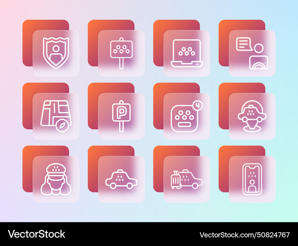Set line taxi driver car mobile app parking life Vector Image