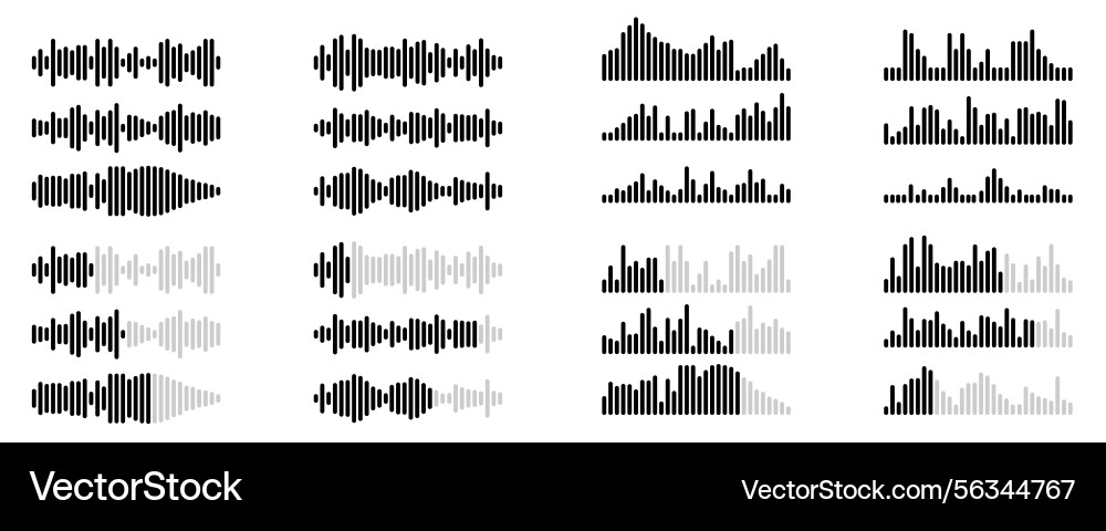 Set of audio waveform bar graphs vector image