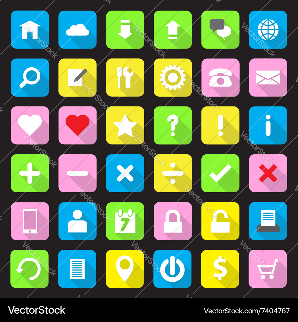Web icon set flat style on round rectangle Vector Image
