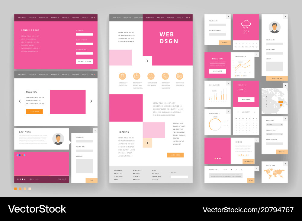 Website template design with interface elements vector image
