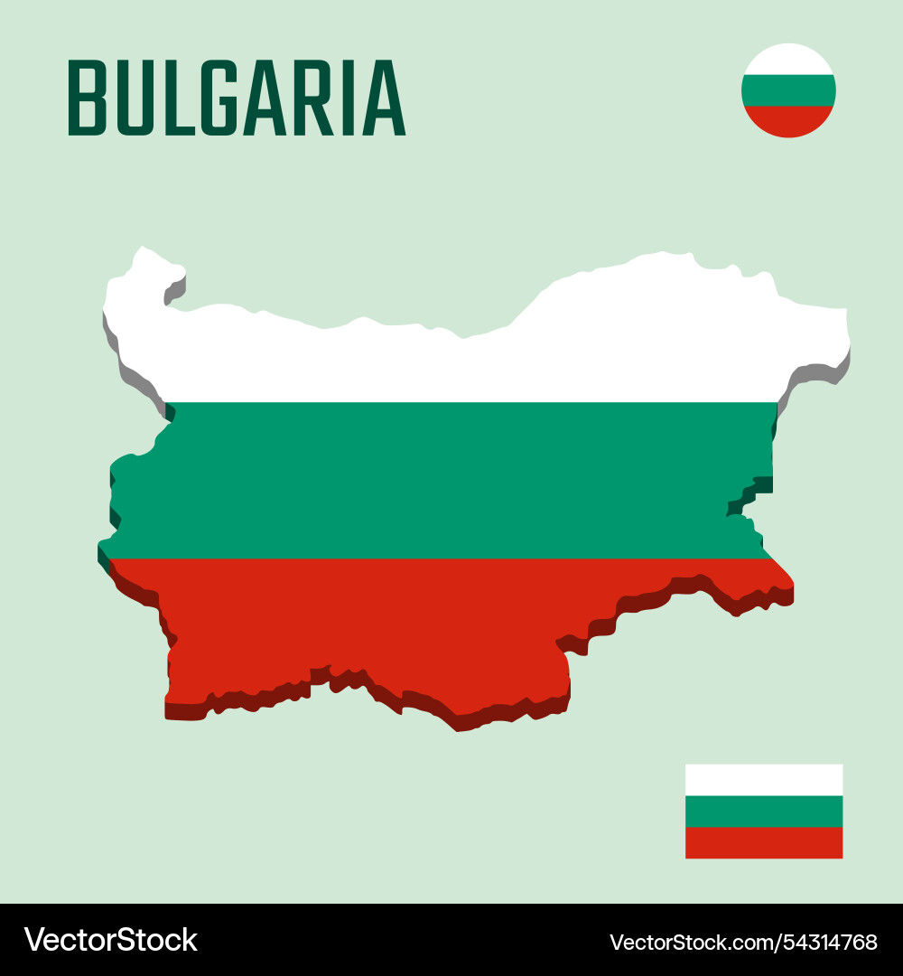 3d bulgaria map with flag three dimensional vector image