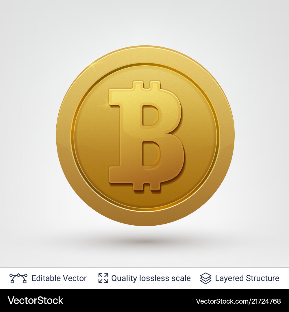 Bitcoin symbol on round coin with drop shadow Bitcoin symbol on round coin with drop shadow vector image