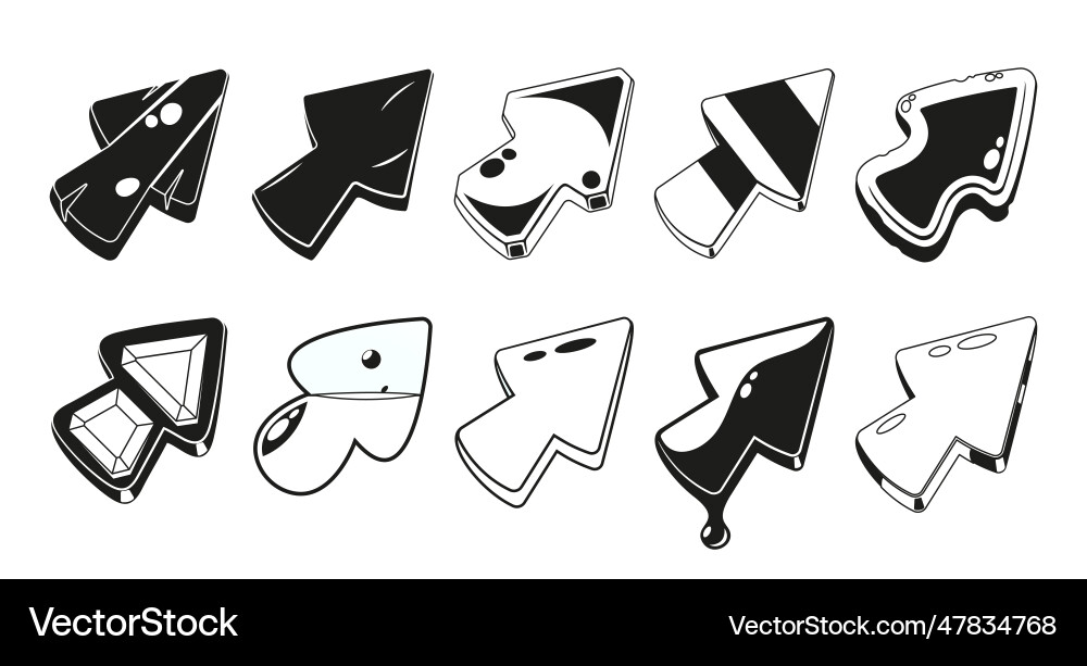 Black and white game cursors set virtual pointers Black and white game cursors set virtual pointers vector image