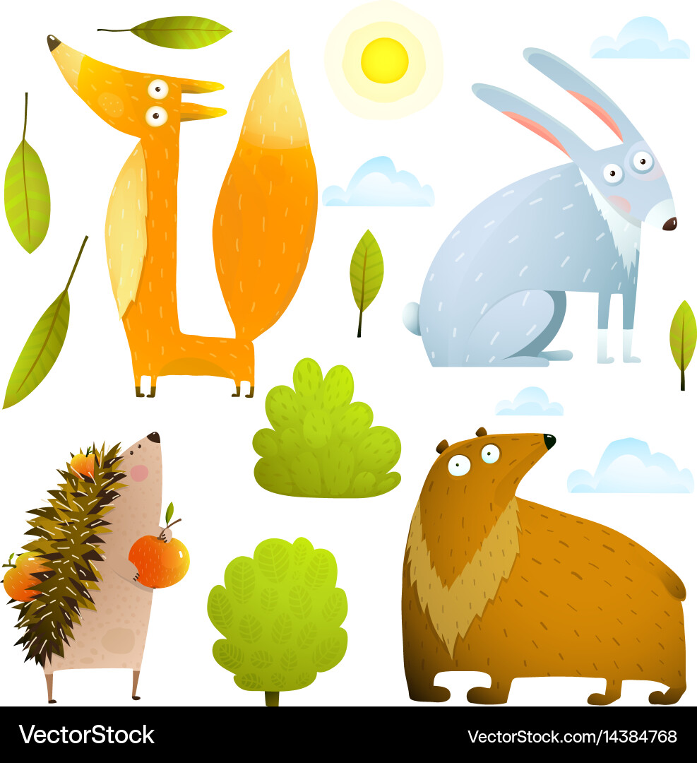 Cute Baby Animals - Fox, Rabbit, Hedgehog vector image