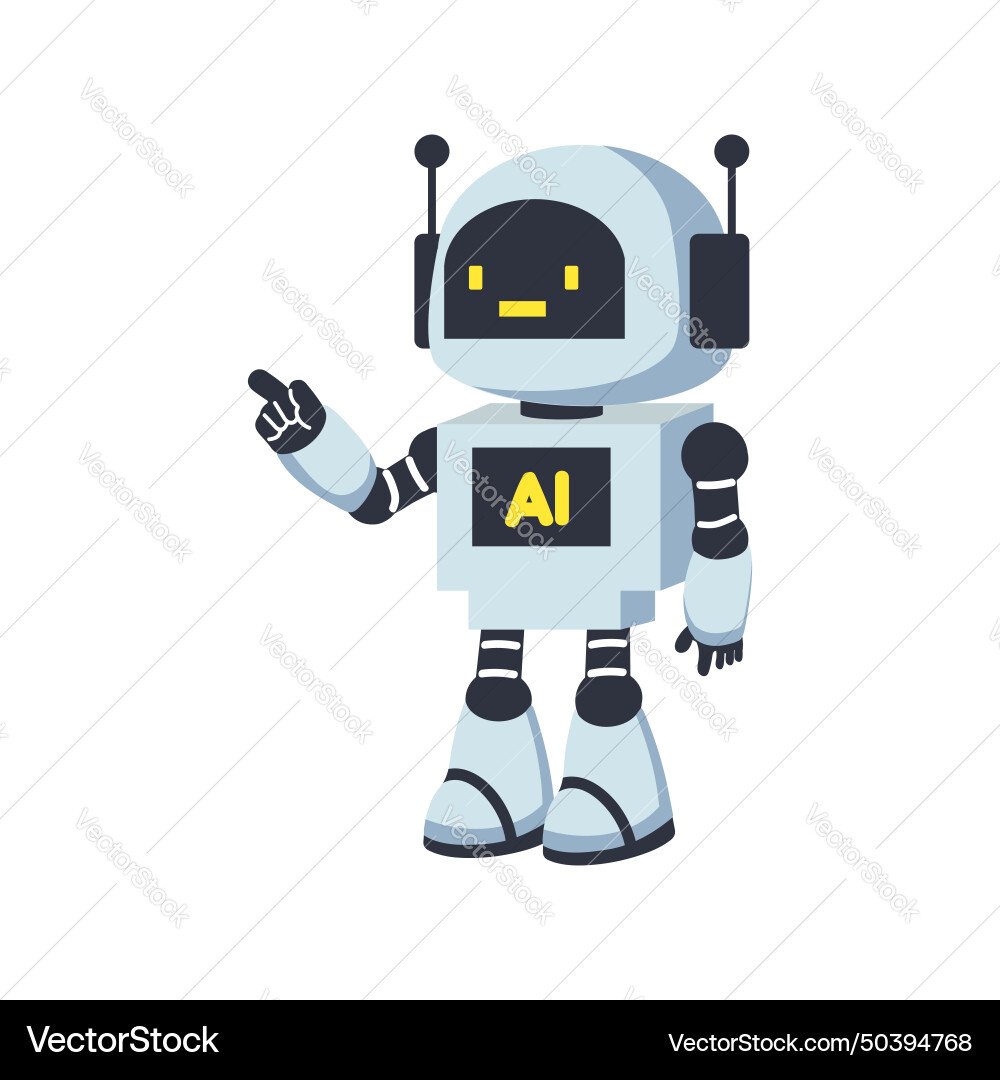 Cute robot character assistant finger point Vector Image