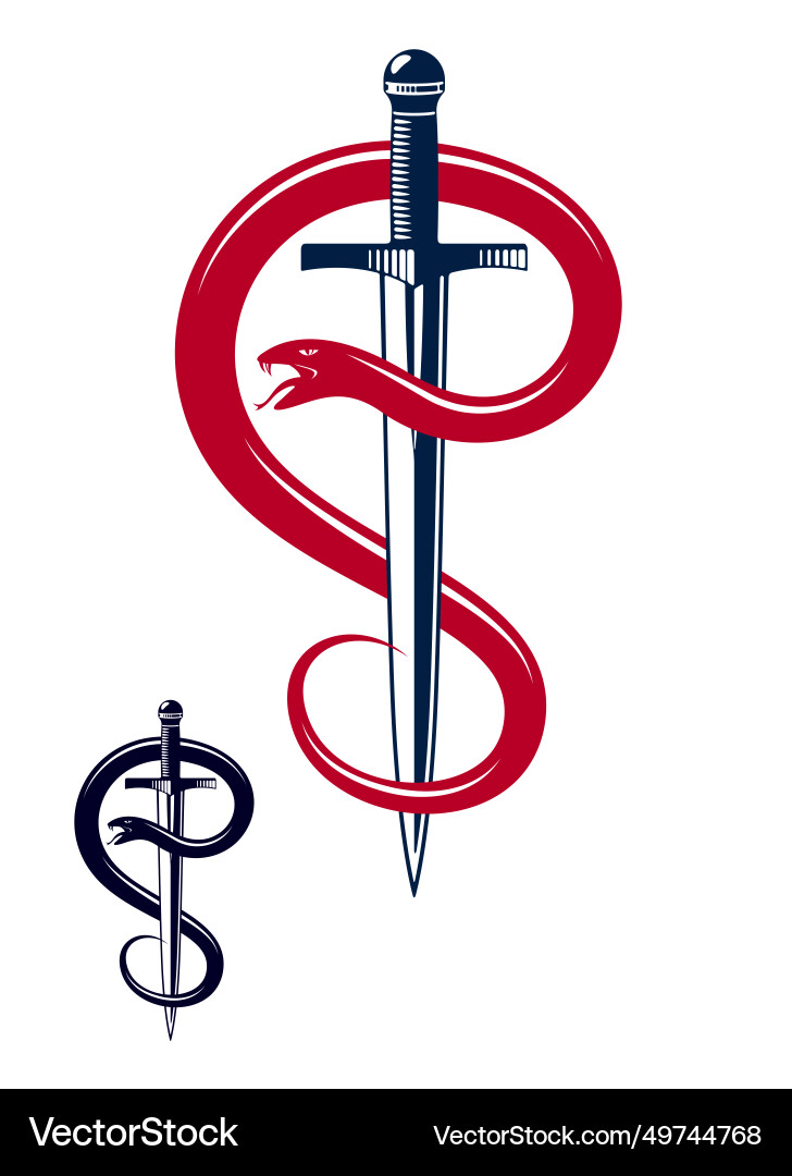 Snake and dagger serpent wraps around a sword Vector Image