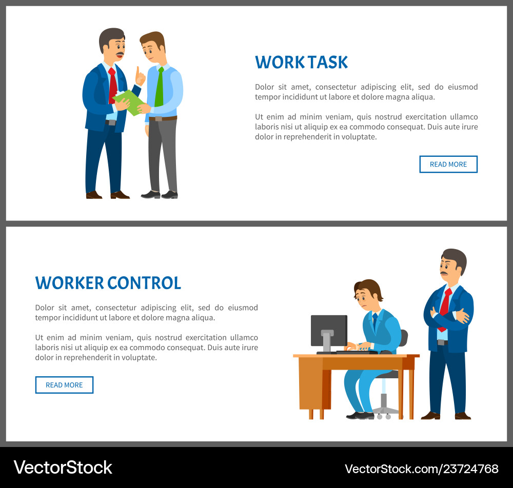 Work task and worker control boss give instruction Work task and worker control boss give instruction vector image
