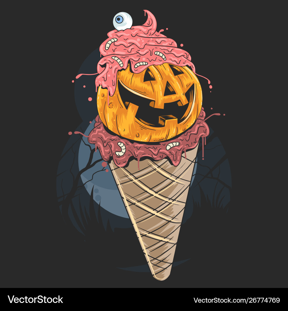 Halloween pumpkin ice cream artwork Royalty Free Vector