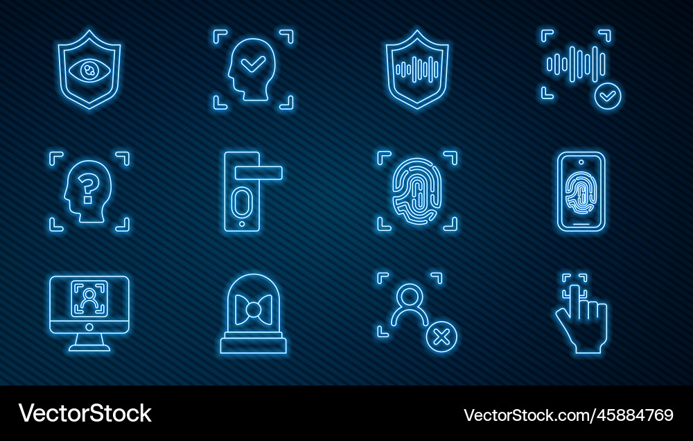 Set line fingerprint mobile with scan Set line fingerprint mobile with scan vector image