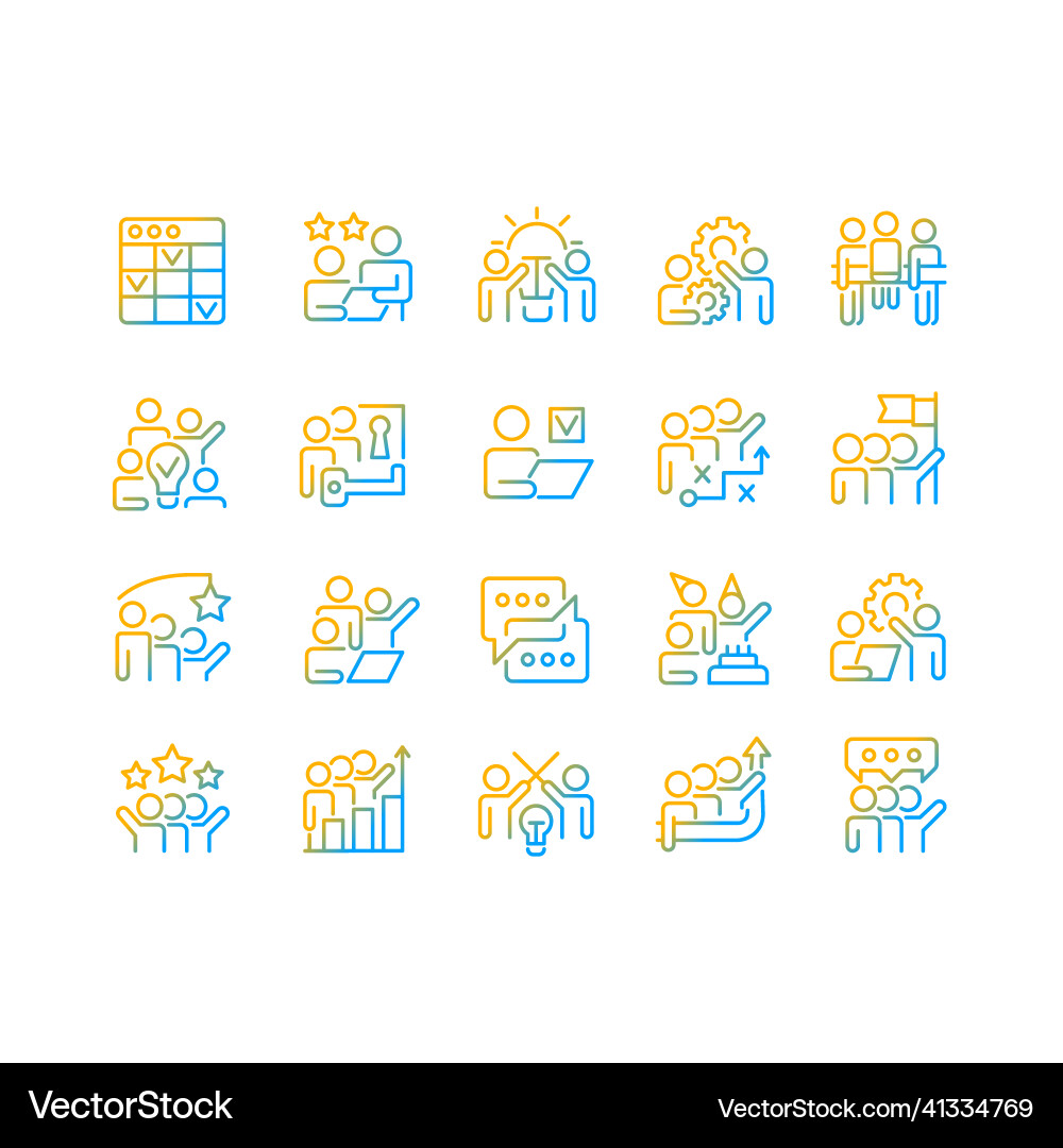 Teamwork gradient linear icons set Teamwork gradient linear icons set vector image