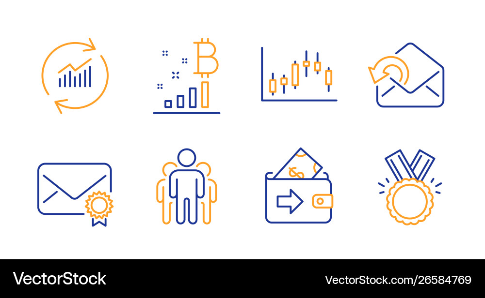 Update data wallet and bitcoin graph icons set Vector Image