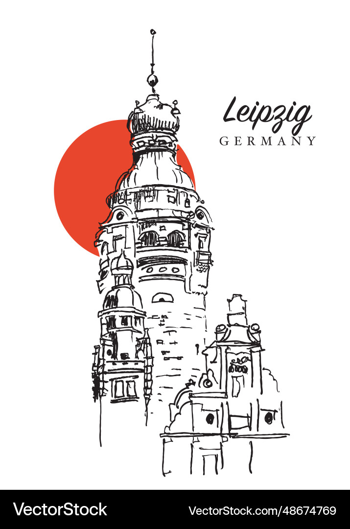Zeichnungsskizze des neuen Rathauses in leipzig Zeichnungsskizze des neuen Rathauses in leipzig vektorbild