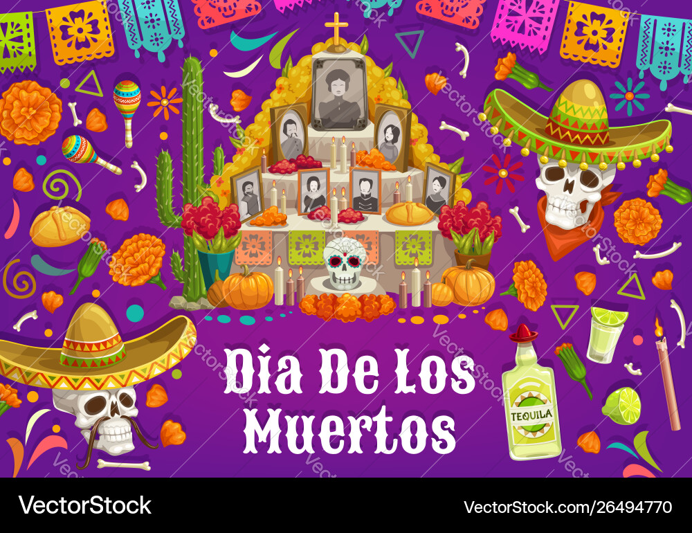 Altar mit Fotos tot dia de los muertos Altar mit Fotos tot dia de los muertos vektorbild