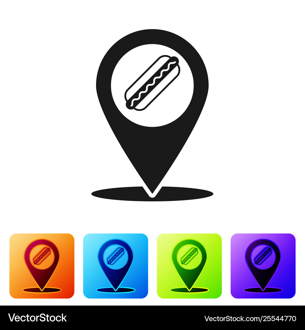 Black map pointer with fast food hotdog icon Black map pointer with fast food hotdog icon vector image