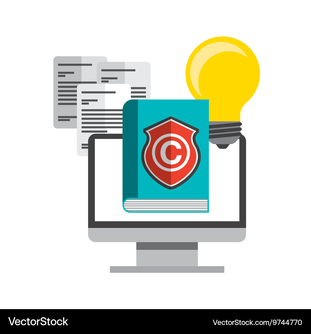 Book computer and c icon copyright design Vector Image