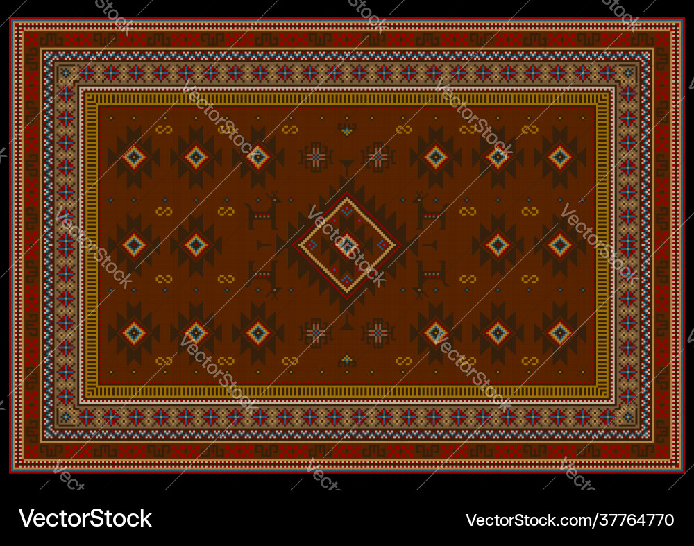 Carpet with ethnic patterns in red and beige shade Vector Image