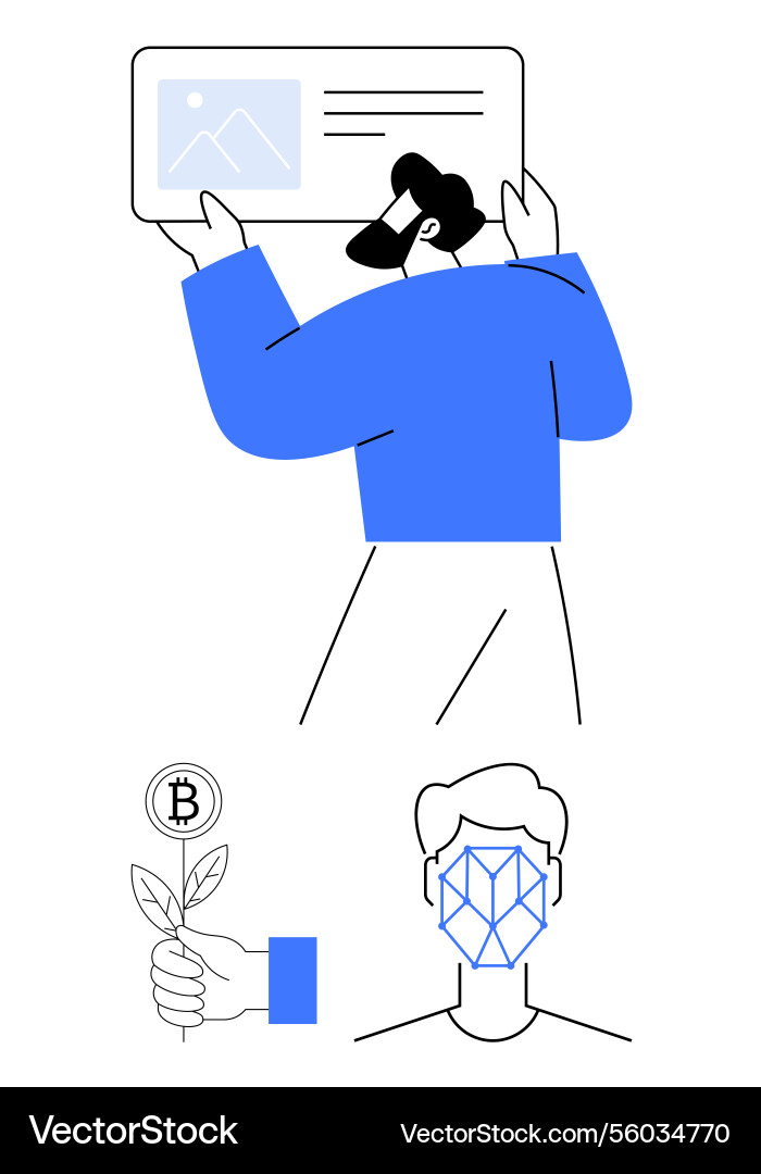 Man presenting data visualization with bitcoin Vector Image