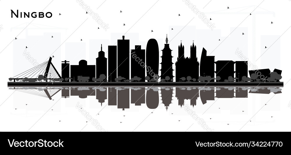 Ningbo china city skyline with black buildings Ningbo china city skyline with black buildings vector image