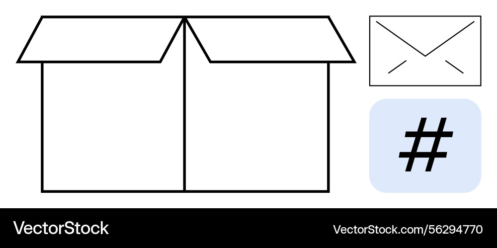 Open cardboard box with envelope and metadata tag Open cardboard box with envelope and metadata tag Vector Image