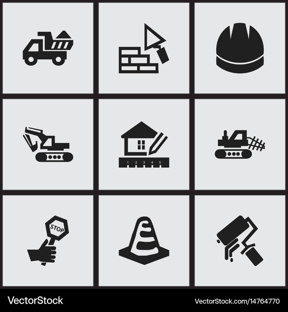 Set of 9 editable building icons includes symbols vector image