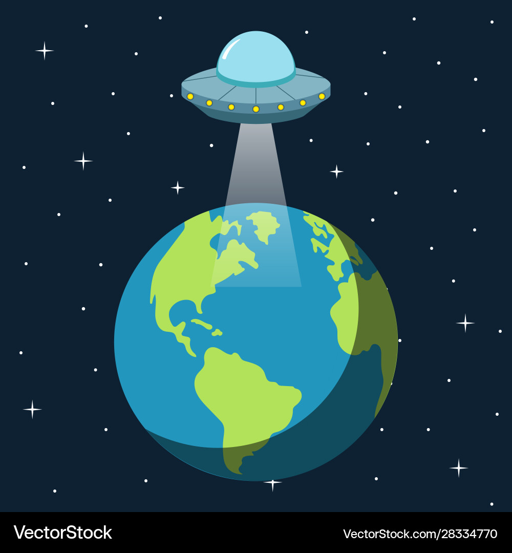 Ufo spaceship hovering over earth flat design Ufo spaceship hovering over earth flat design vector image