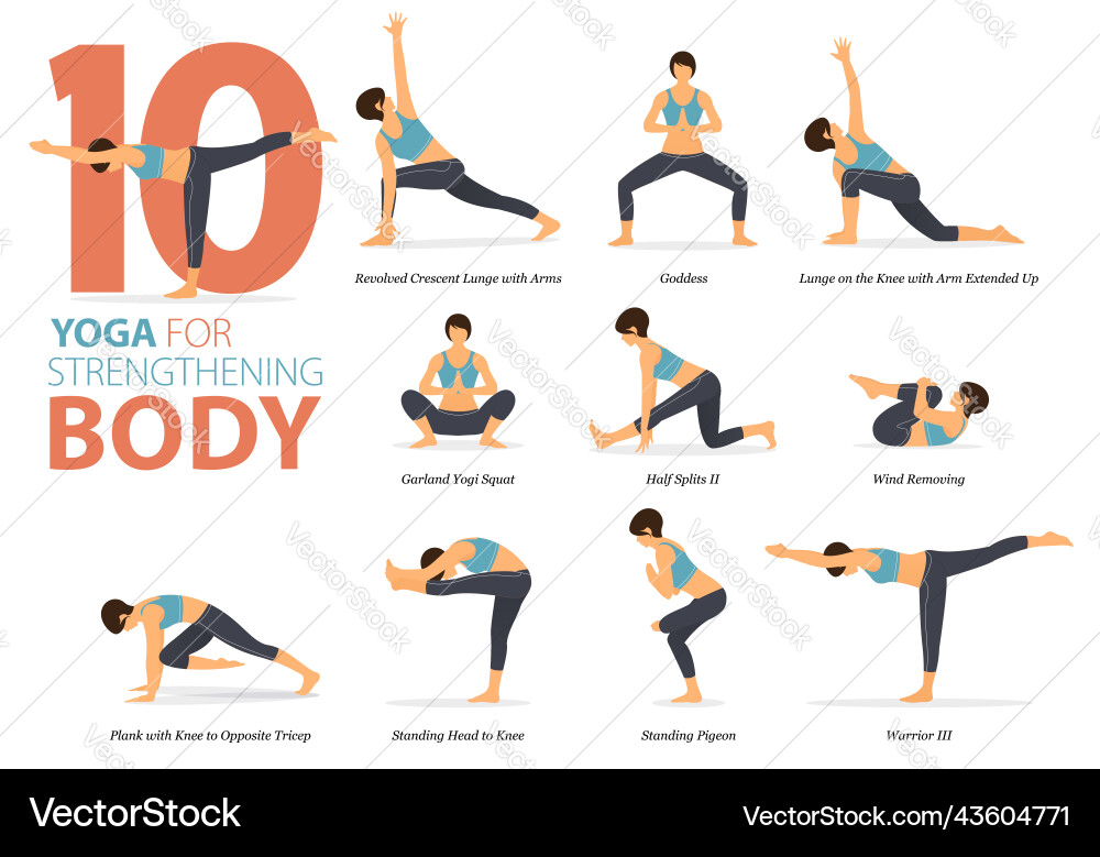 10 Yoga Poses for Strength & Flexibility Vector Image