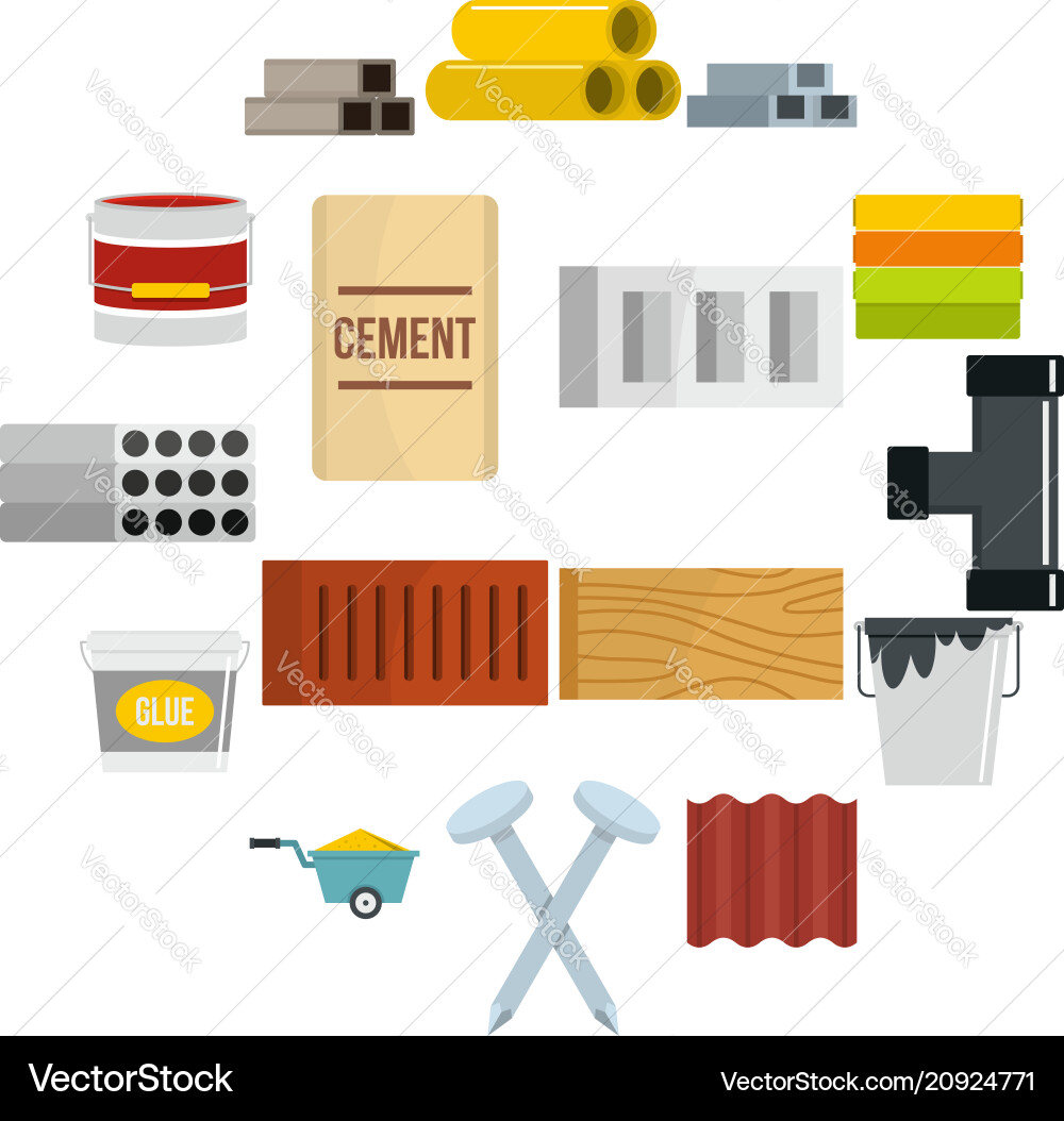 Building materials icons set in flat style Building materials icons set in flat style vector image