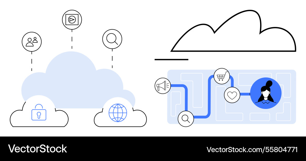 Cloud computing connectivity with user data flow Vector Image