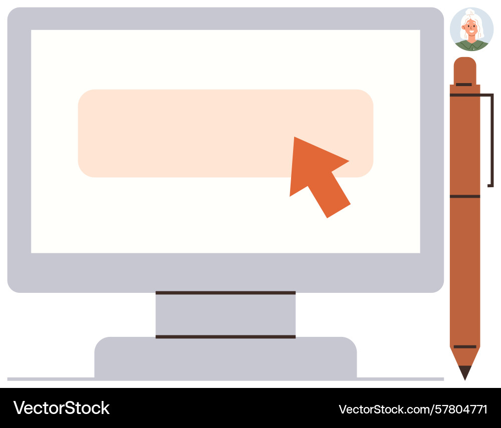 Desktop computer with cursor clicking button vector image