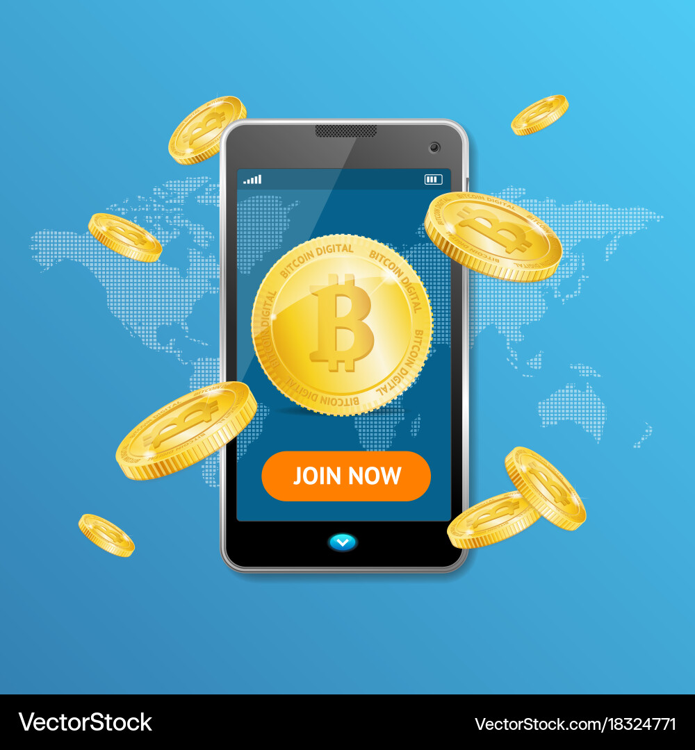Golden bitcoin mining concept win – Royalty-Free Vector | VectorStock