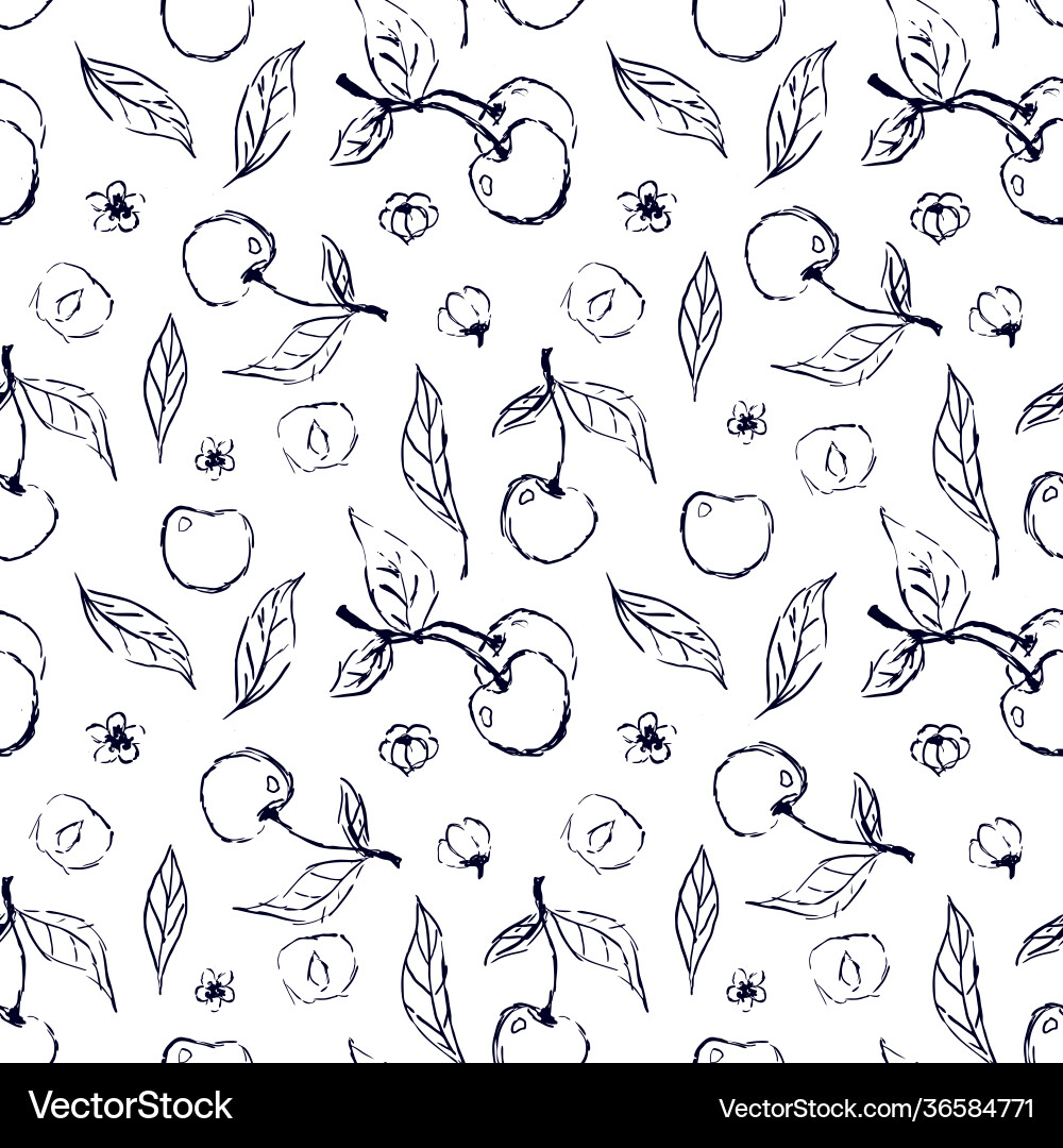 Hand draw cherry seamless pattern background Vector Image
