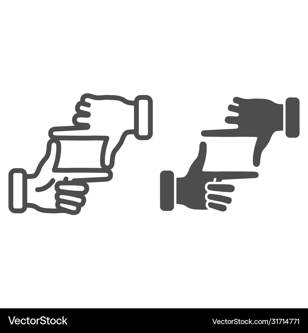 Hands in photo frame gesture line and solid icon Hands in photo frame gesture line and solid icon vector image