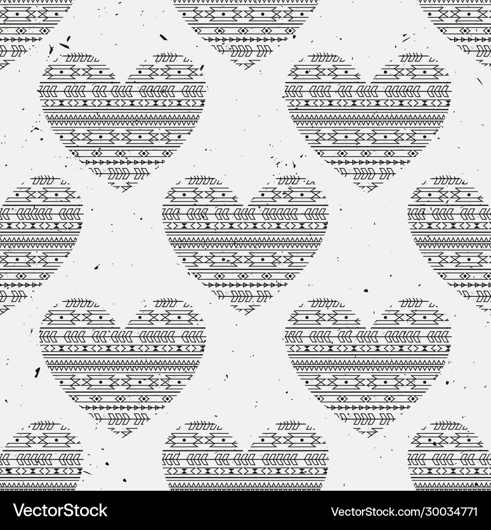 Monochrome seamless pattern with ethnic hearts Monochrome seamless pattern with ethnic hearts vector image