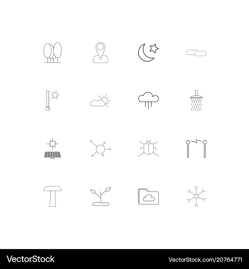 Nature linear thin icons set outlined simple vector image