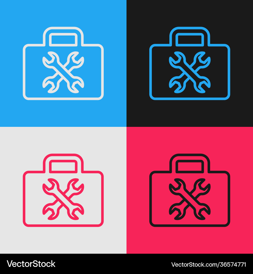 Pop art line toolbox icon isolated on color Pop art line toolbox icon isolated on color Vector Image