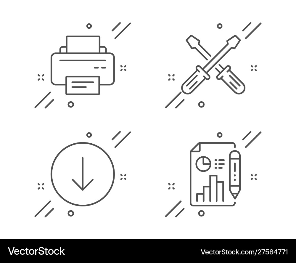 Screwdriverl printer and scroll down icons set Screwdriverl printer and scroll down icons set vector image