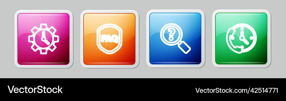 Set line time management shield with text faq Set line time management shield with text faq vector image
