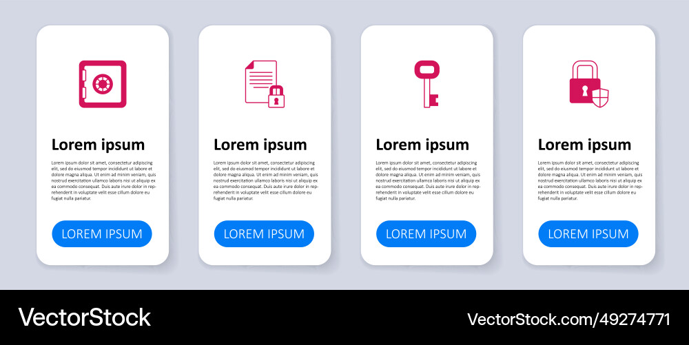 Set shield security with lock old key document Set shield security with lock old key document vector image