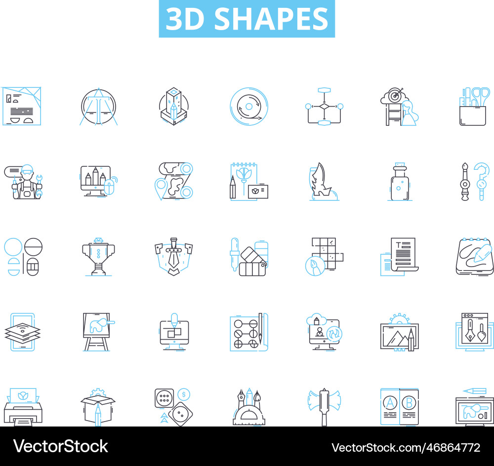3d shapes linear icons set cube pyramid Vector Image