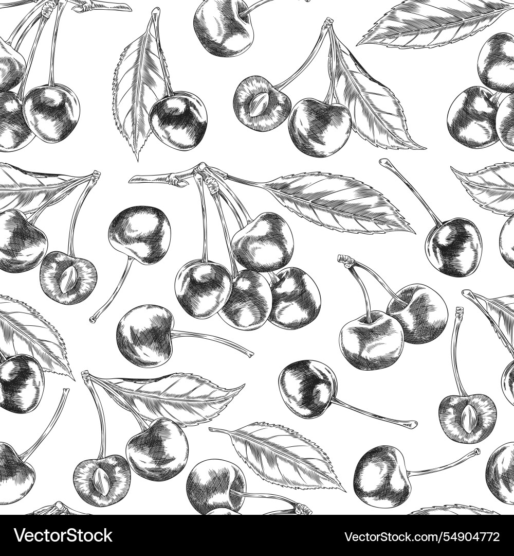 Cherry on a branch with leaves seamless pattern Cherry on a branch with leaves seamless pattern vector image