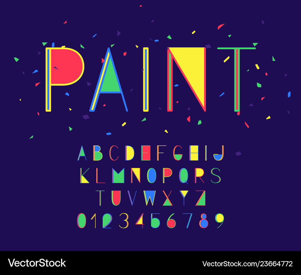 Colorful Paint Alphabet & Numbers Set vector image