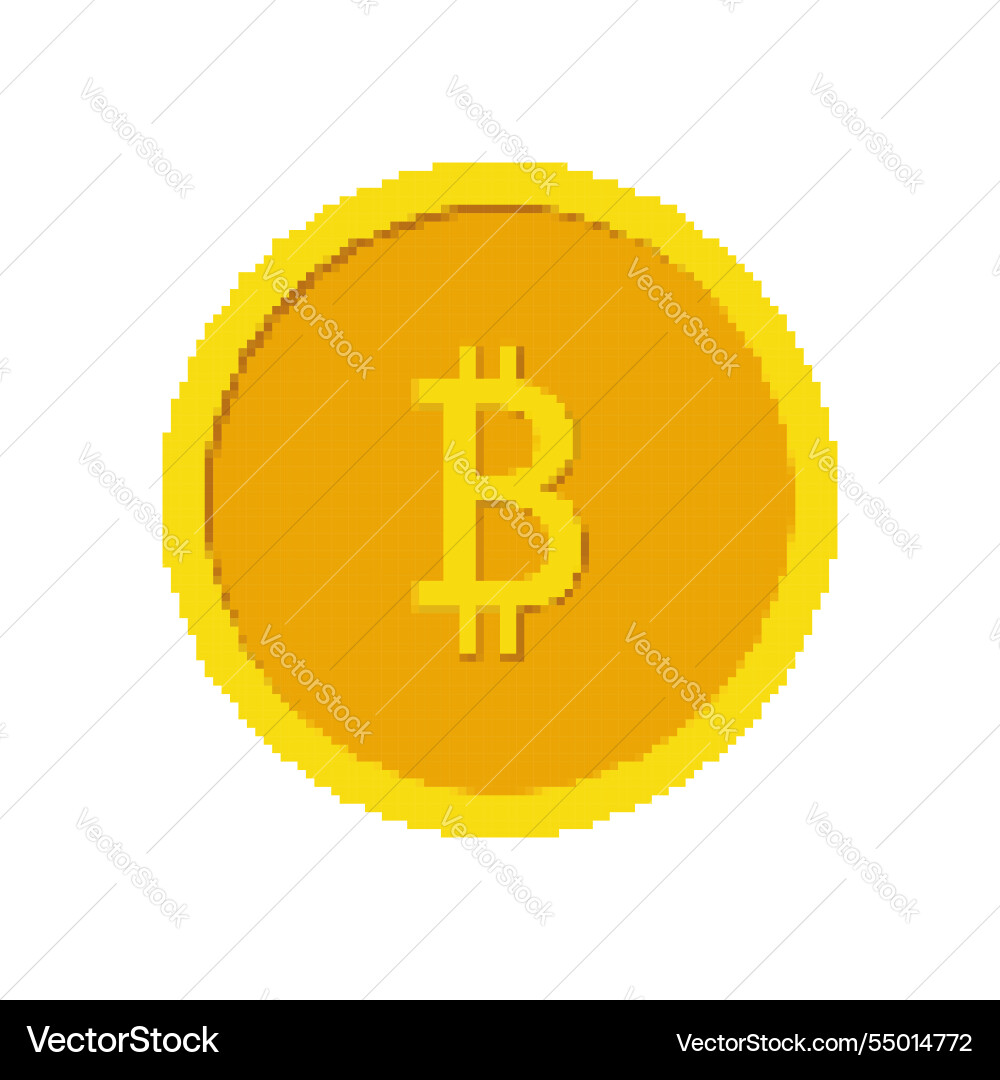 Golden bitcoin icon in pixel art style digital Golden bitcoin icon in pixel art style digital vector image