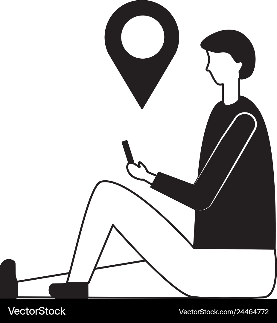 Man holding mobile pointer location Man holding mobile pointer location vector image